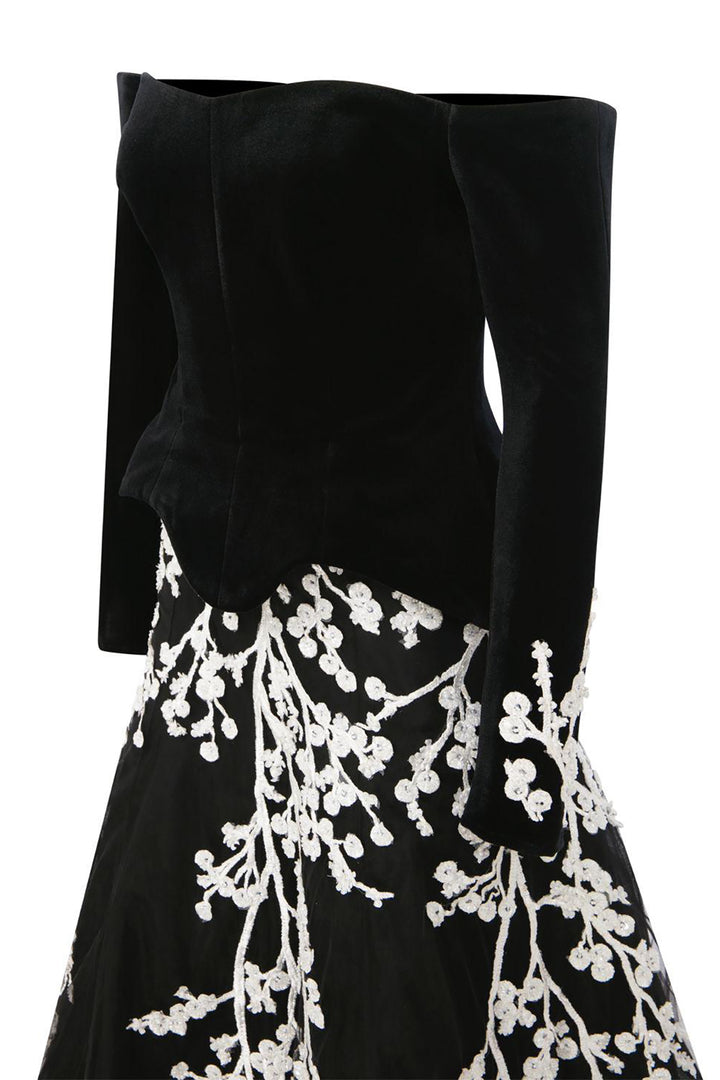 Off-The-Shoulder Bodice With Embroidered Train