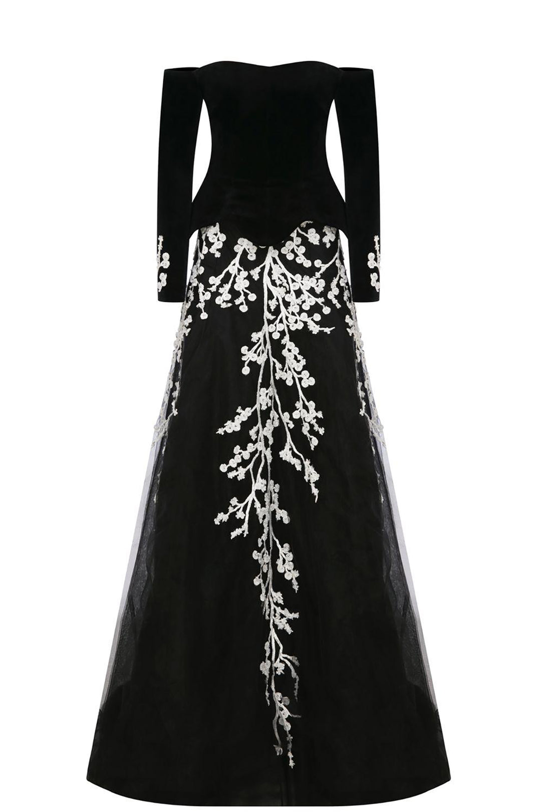 Off-The-Shoulder Bodice With Embroidered Train