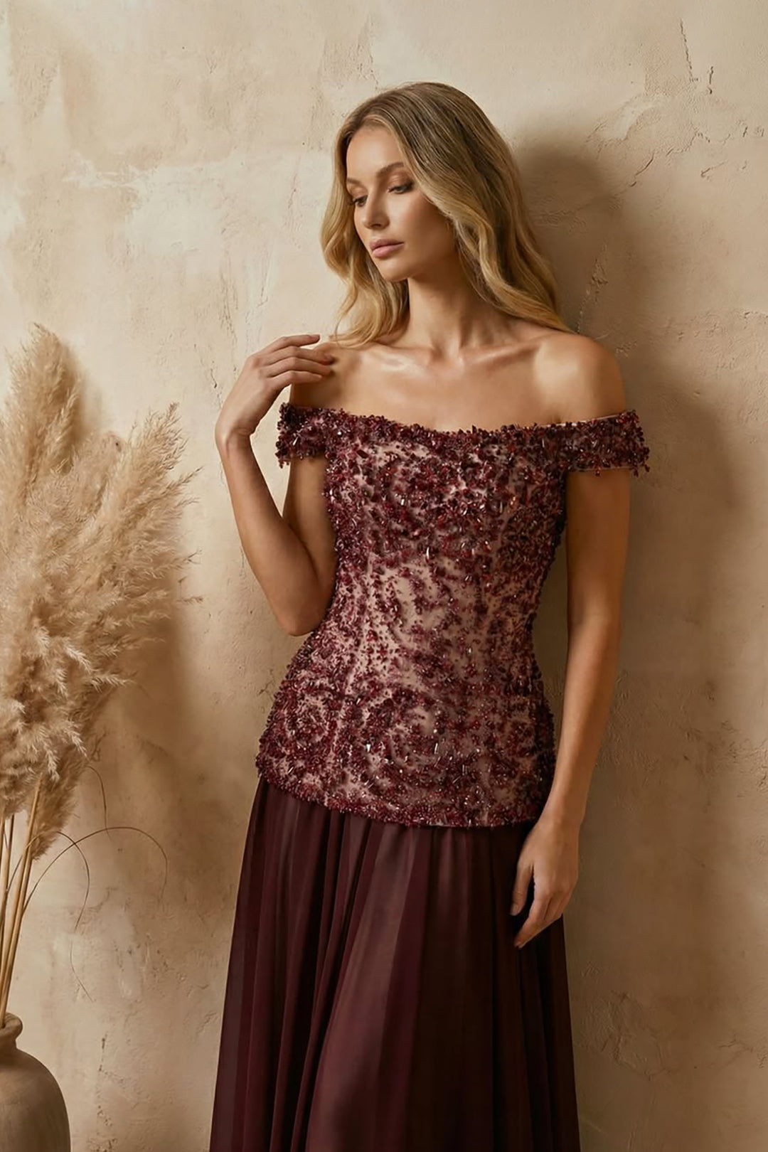 Beaded Off-The-Shoulder Dress