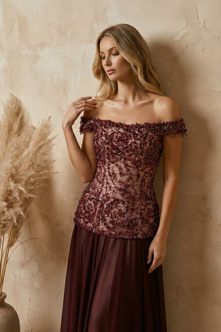 Beaded Off-The-Shoulder Dress