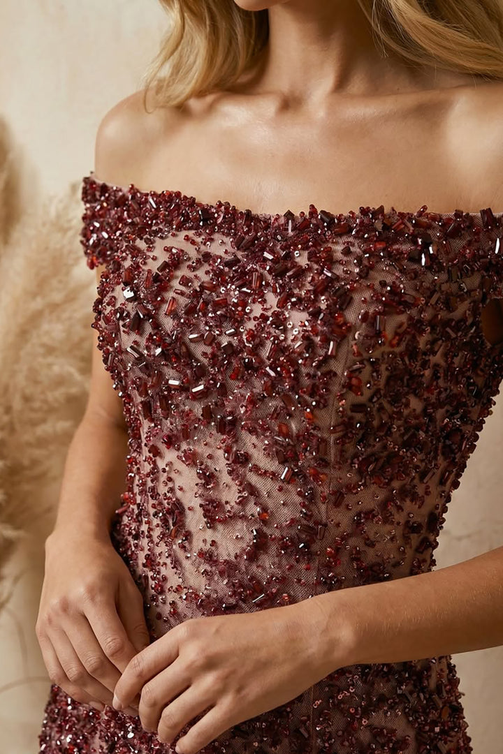 Beaded Off-The-Shoulder Dress