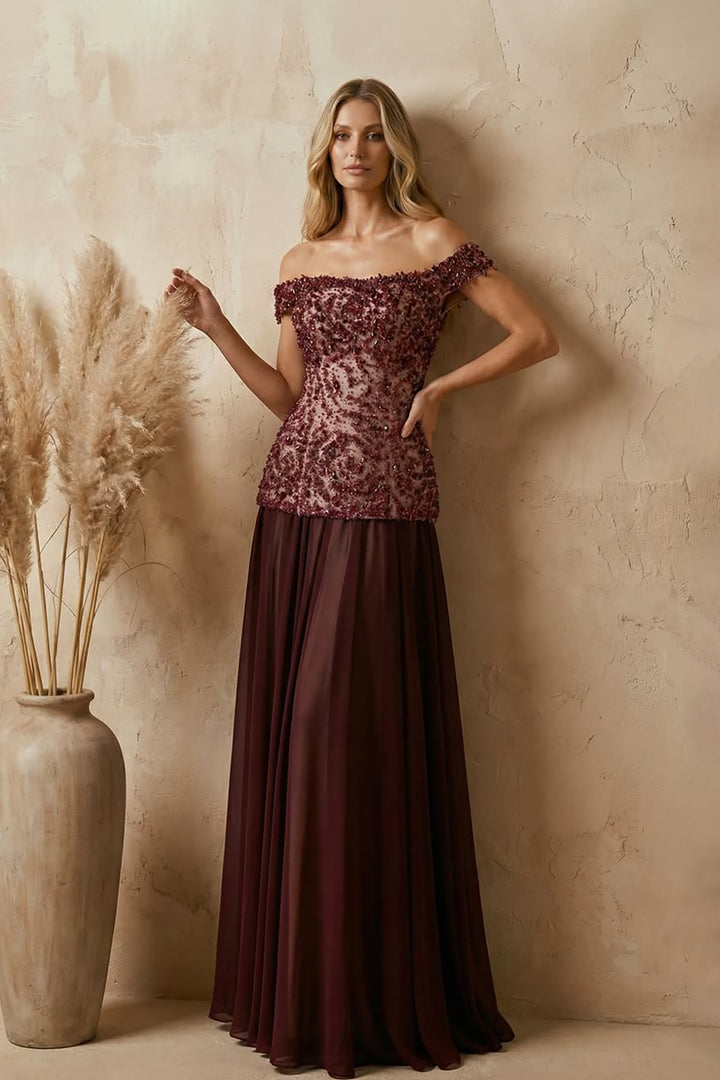 Beaded Off-The-Shoulder Dress