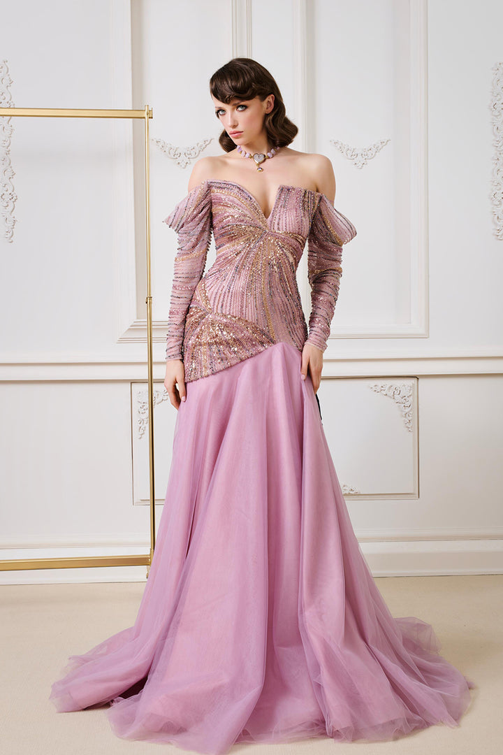 Off-The-Shoulder A-Line with Corset Waist