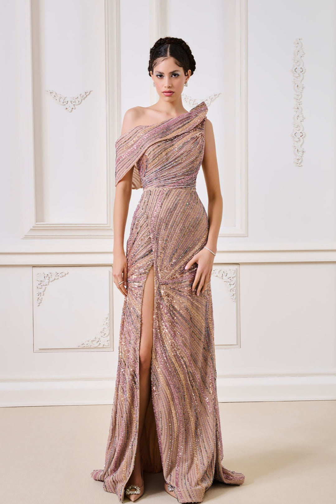 Column with Draped One-Shoulder