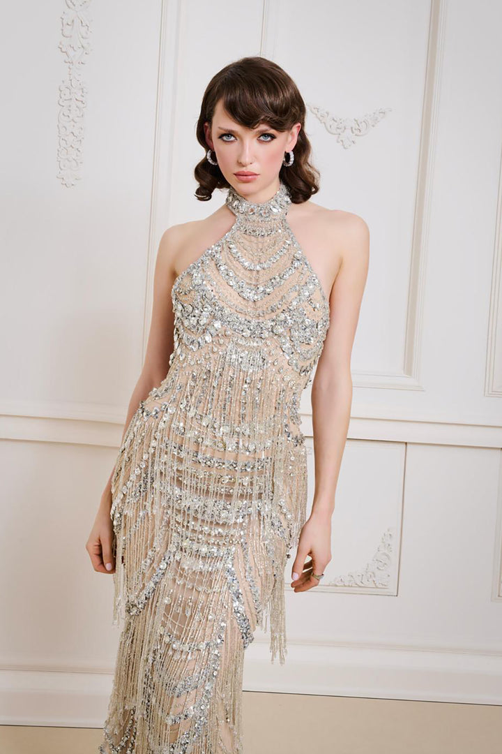 Satin High-Neckline Sheath