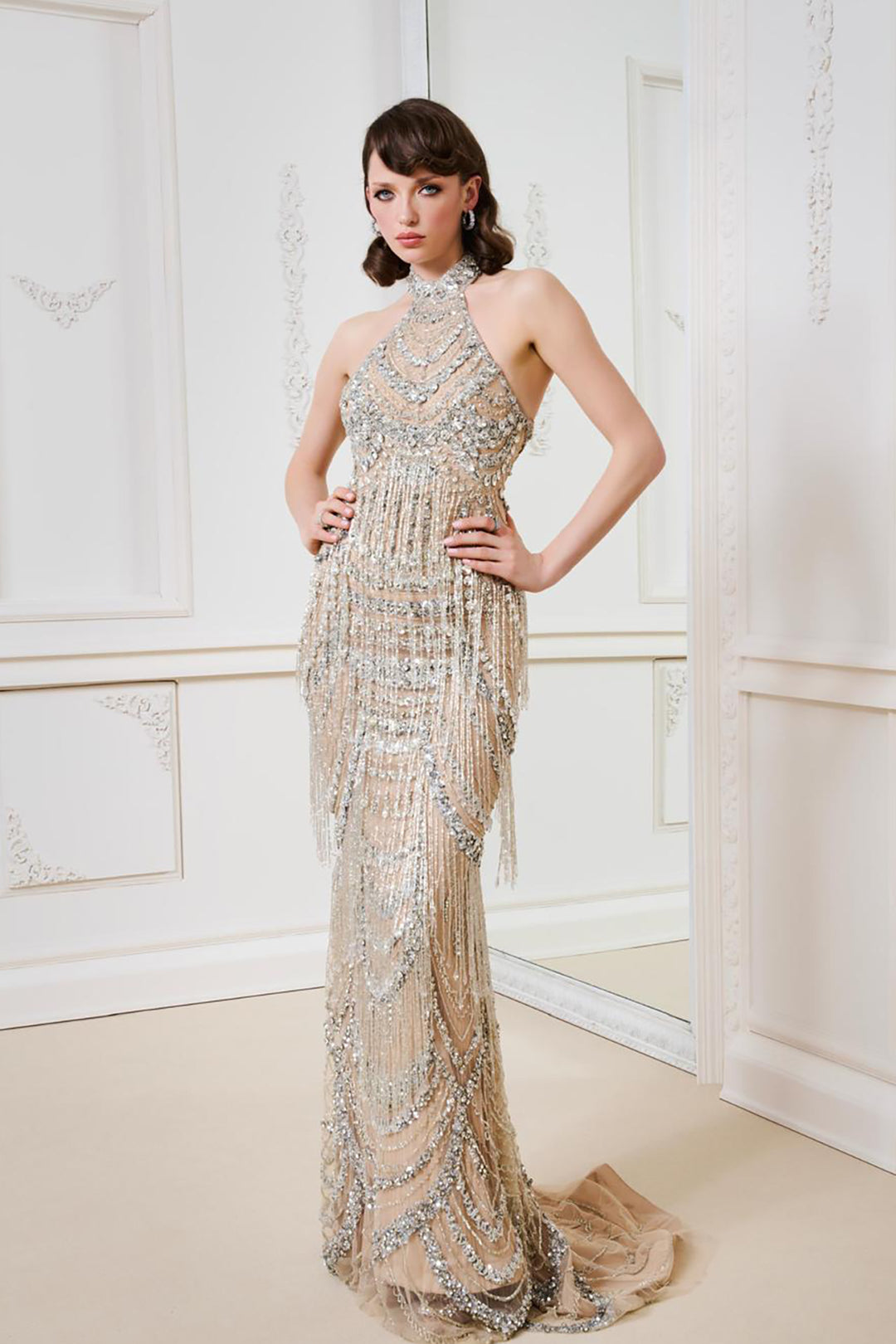 Satin High-Neckline Sheath