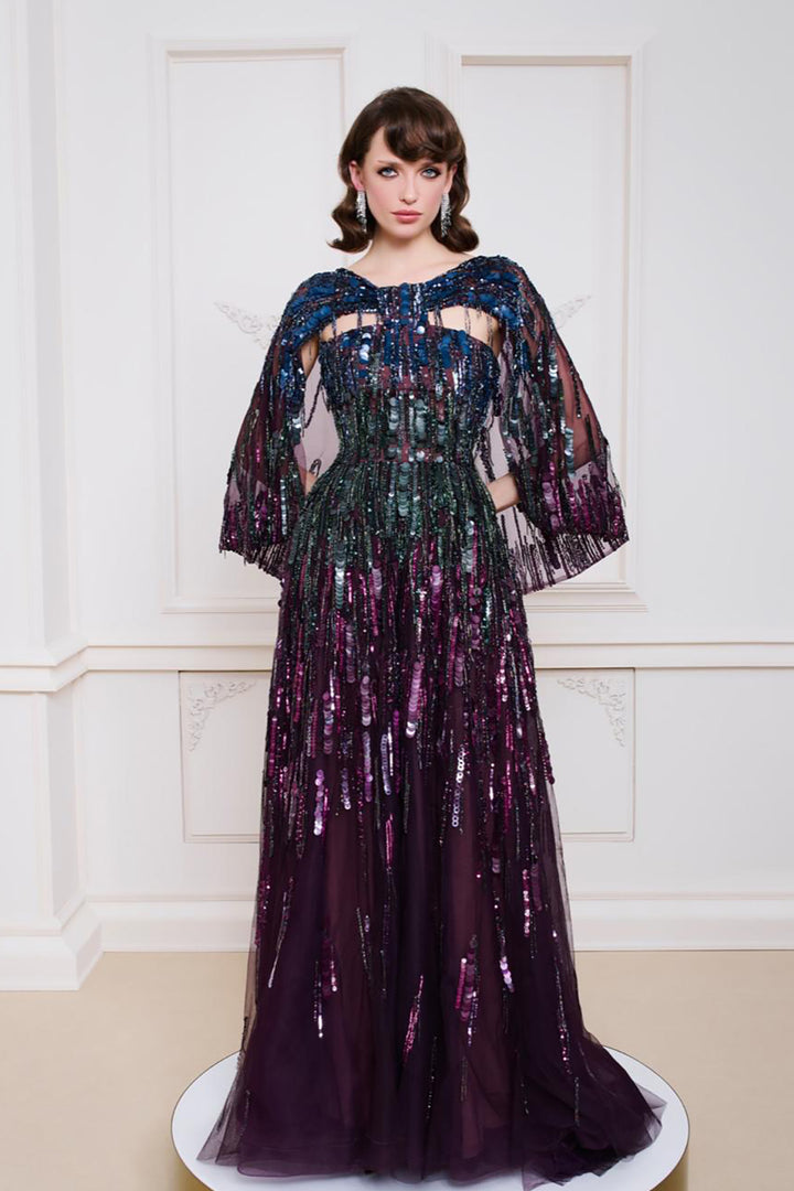 Cape-Sleeve Corseted A-line Dress