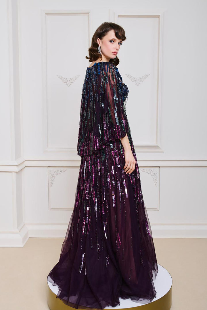 Cape-Sleeve Corseted A-line Dress