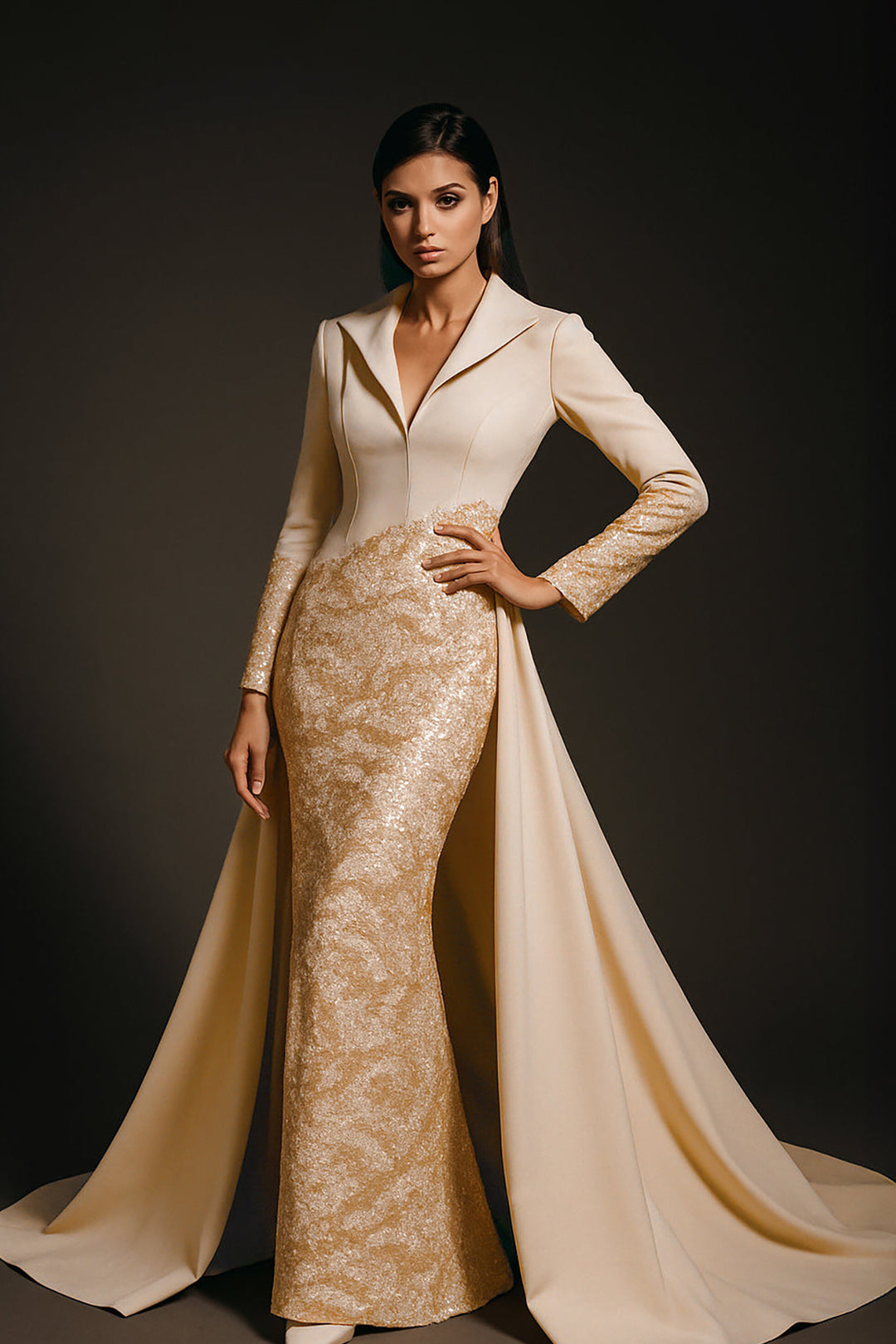 Embellished Long Column Dress