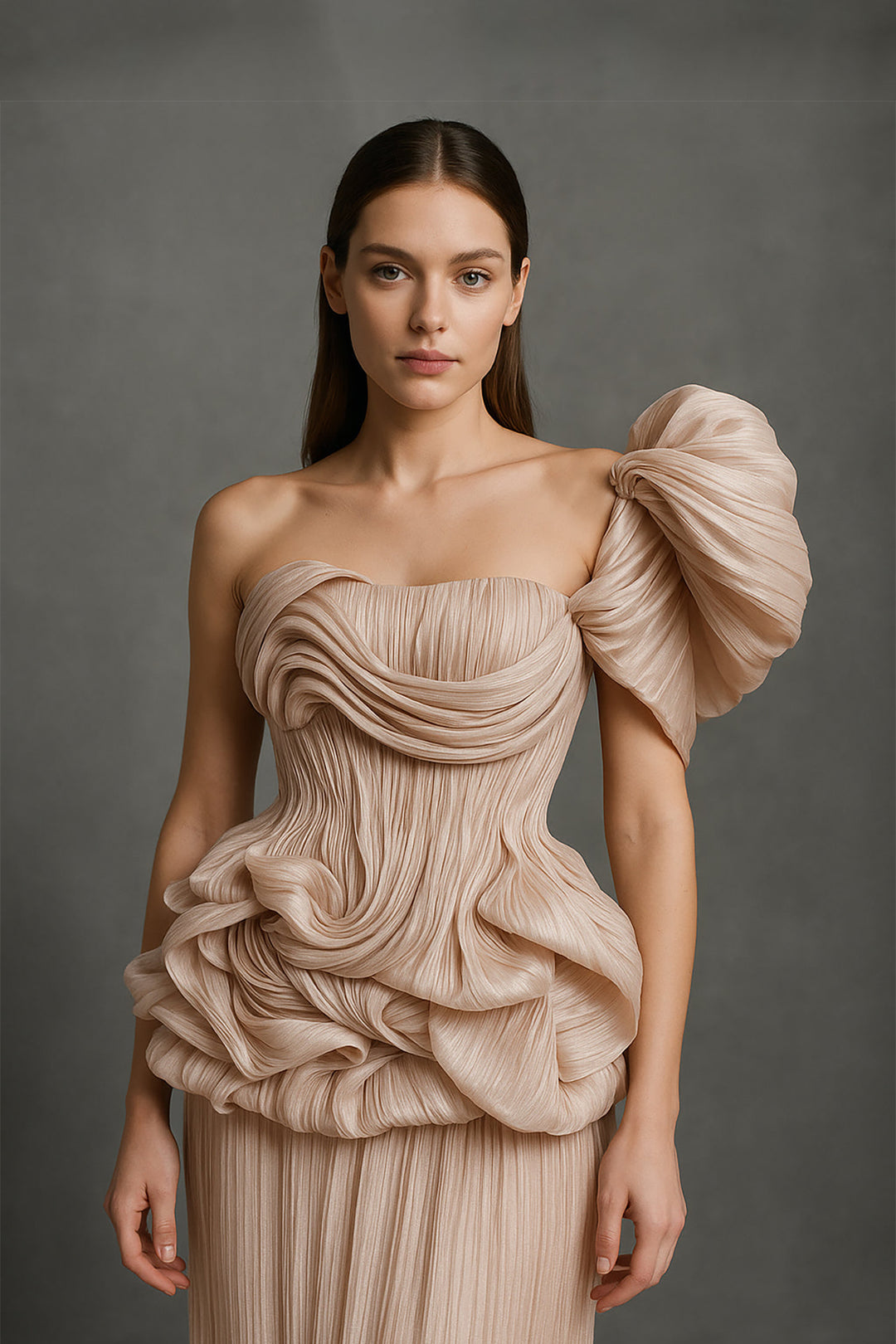 One-Shoulder Draped Long Dress