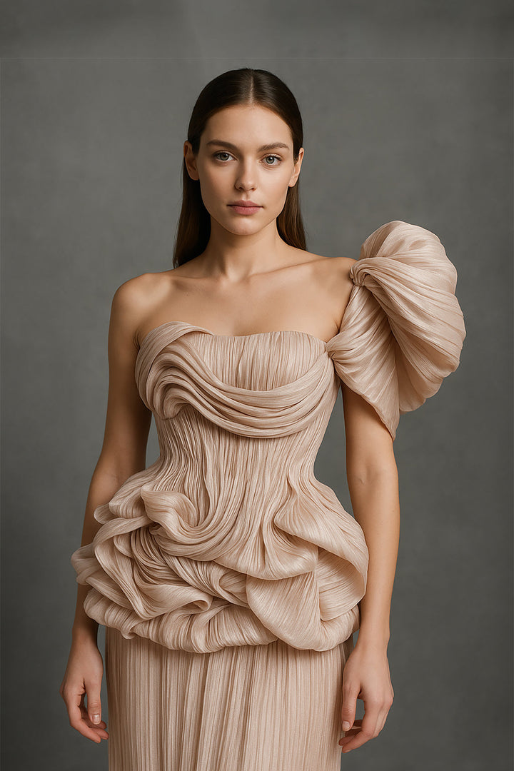 One-Shoulder Draped Long Dress