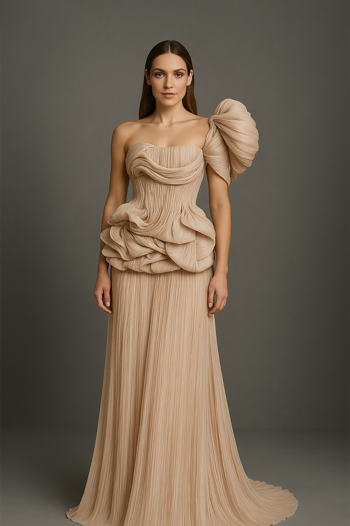 One-Shoulder Draped Long Dress