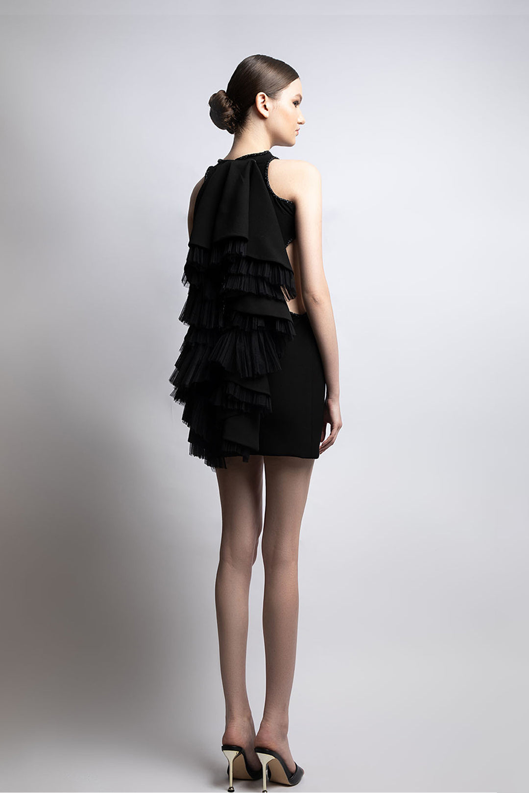 Halter Neck Mini Dress with Ruffles Black / FR 42 Halter Neck Mini Dress with Ruffles Black / FR 42