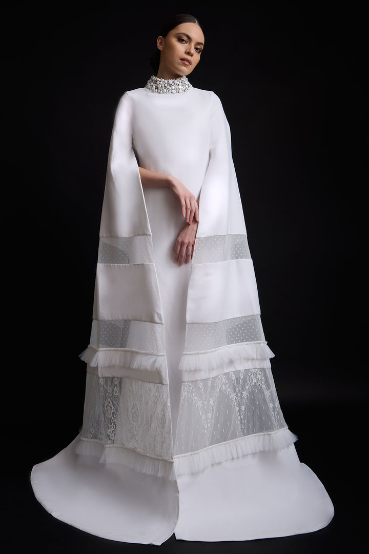 Pearl-Collar Cape with Sleeve Dress
