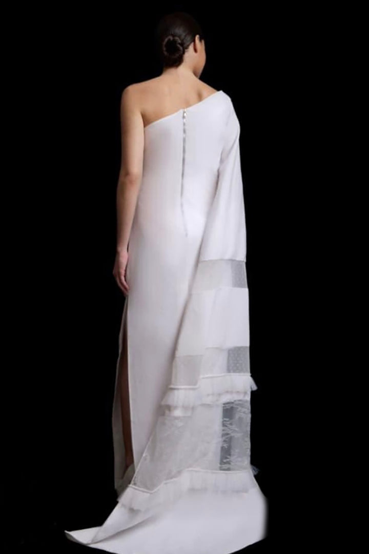 One-Shoulder Cape with Column Dress