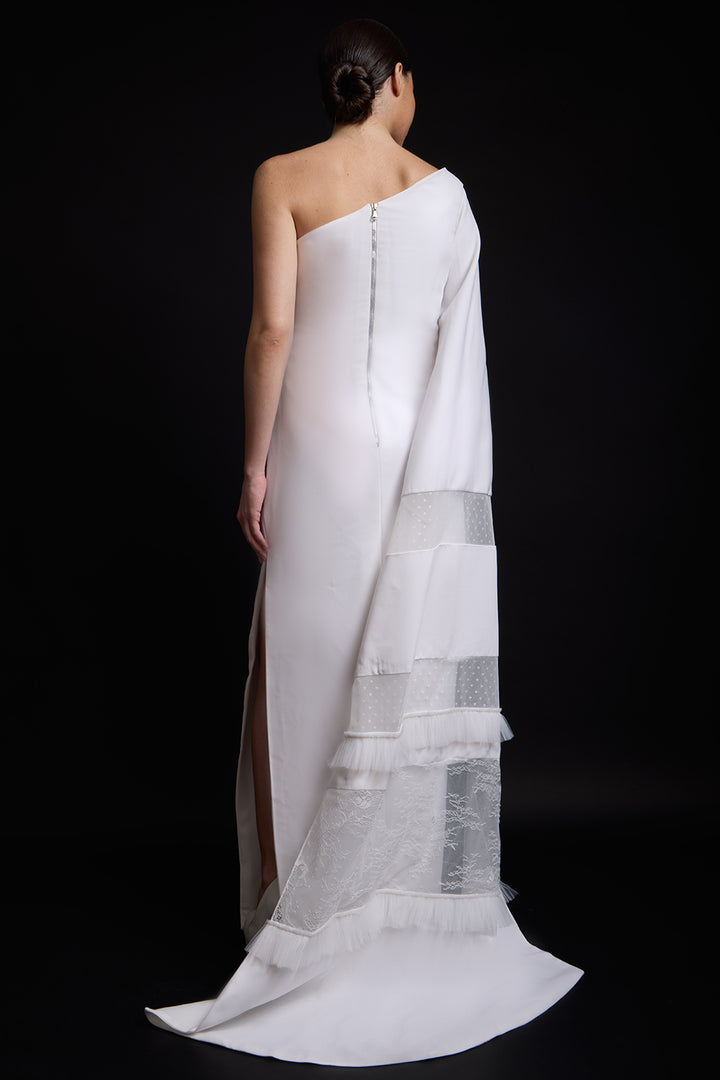 One-Shoulder Cape with Column Dress