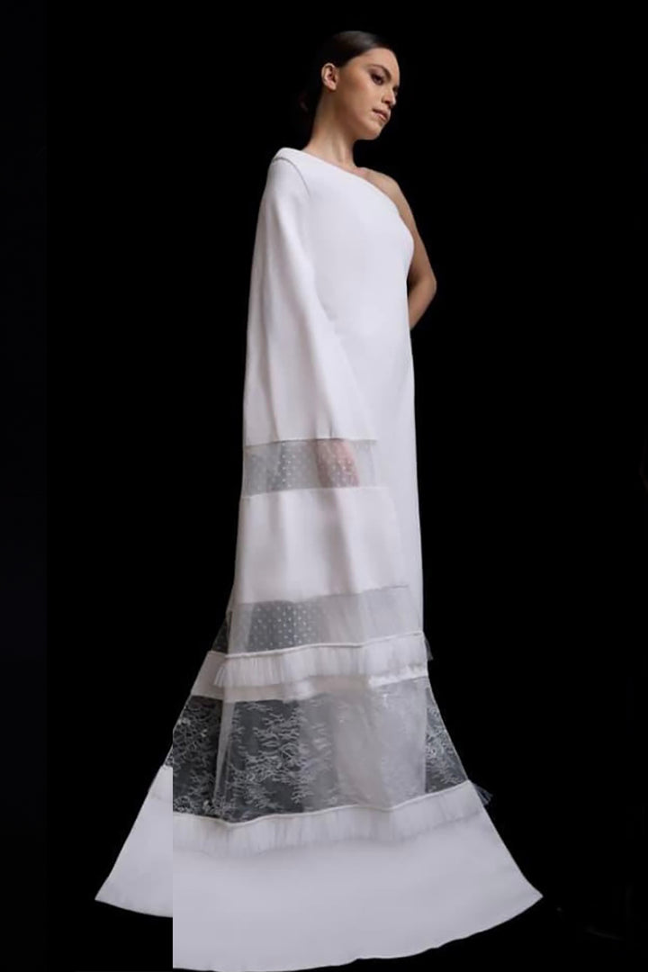 One-Shoulder Cape with Column Dress