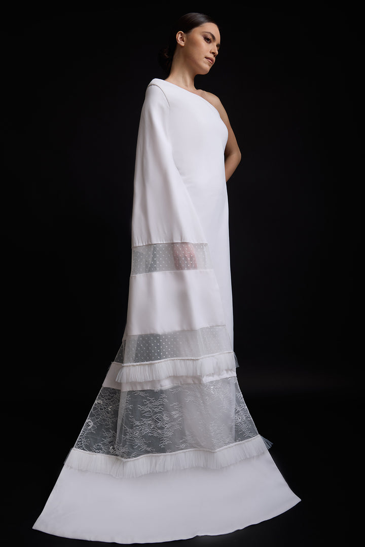 One-Shoulder Cape with Column Dress