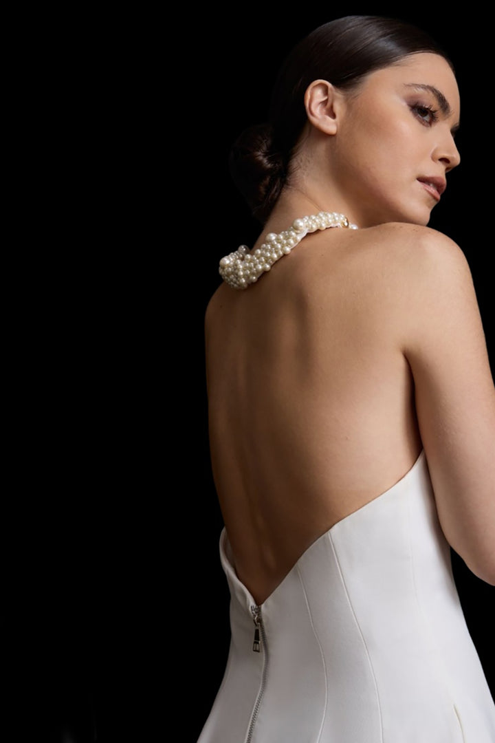 Structured A-Line Dress with Pearl Neckline