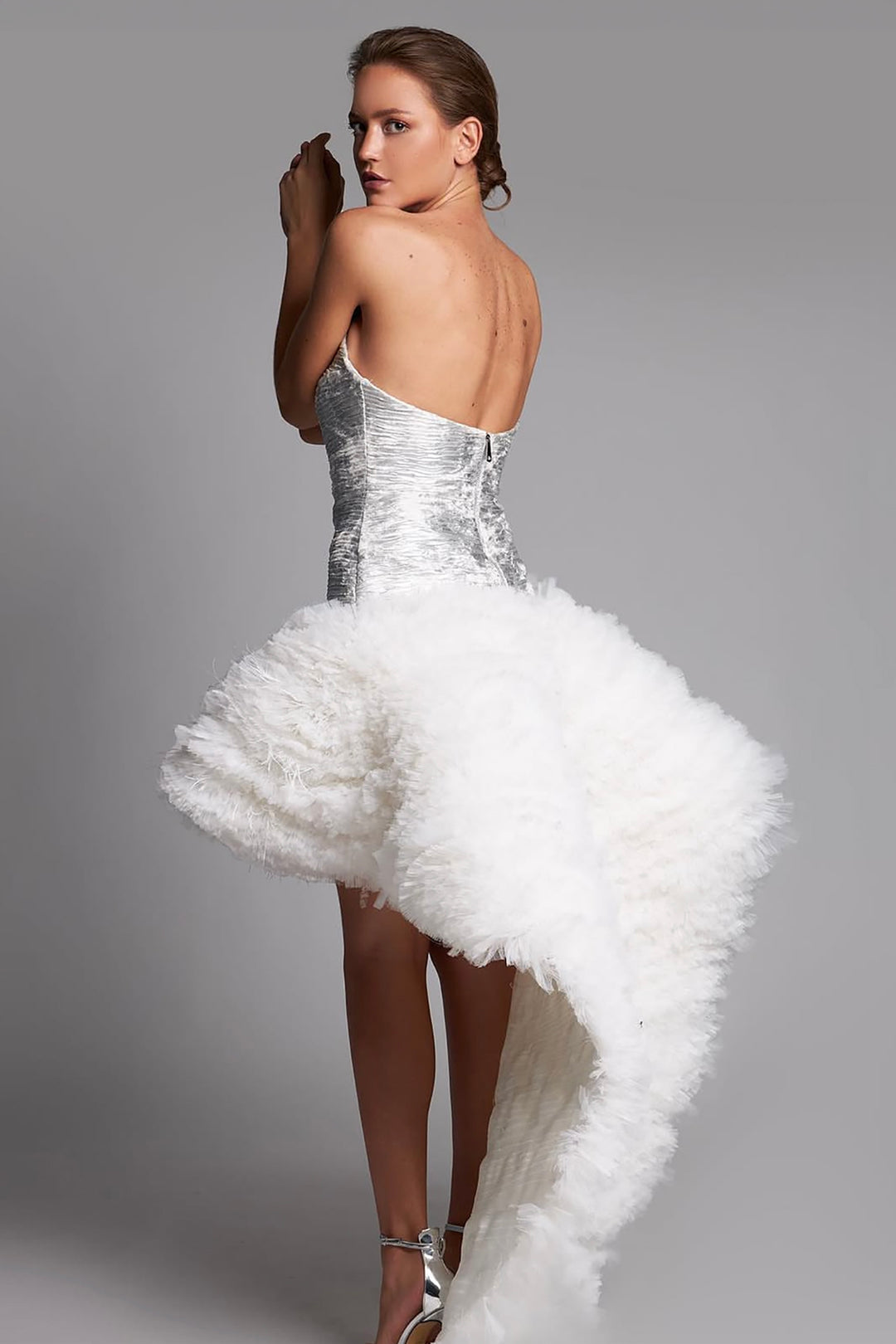 Strapless Metallic with High-Low Dress