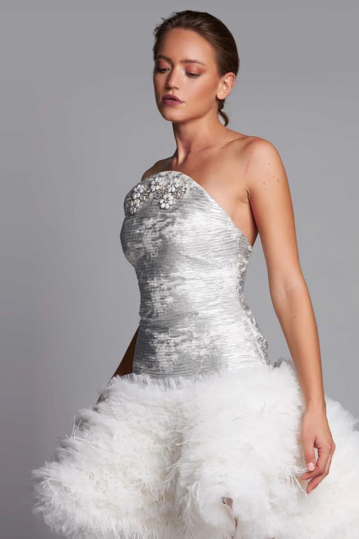 Strapless Metallic with High-Low Dress