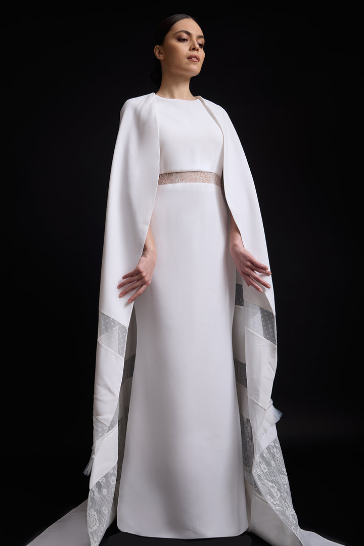 High-Neck Cape with Column Dress