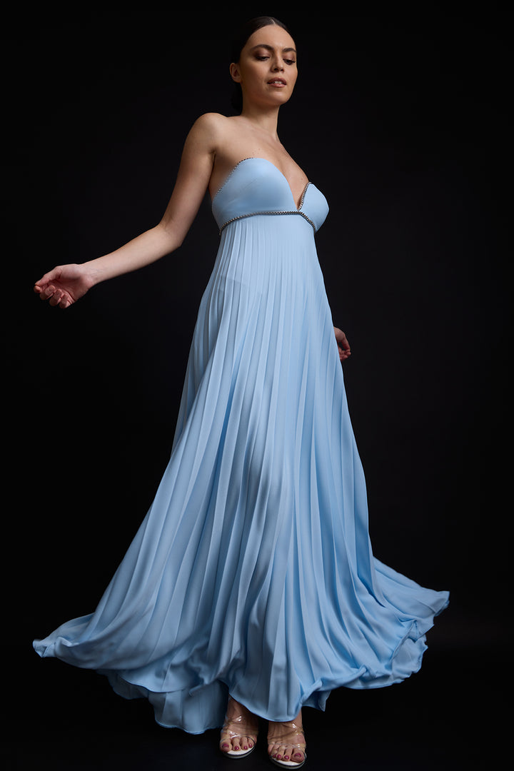Plunging Sweetheart Dress with Sheer Cape