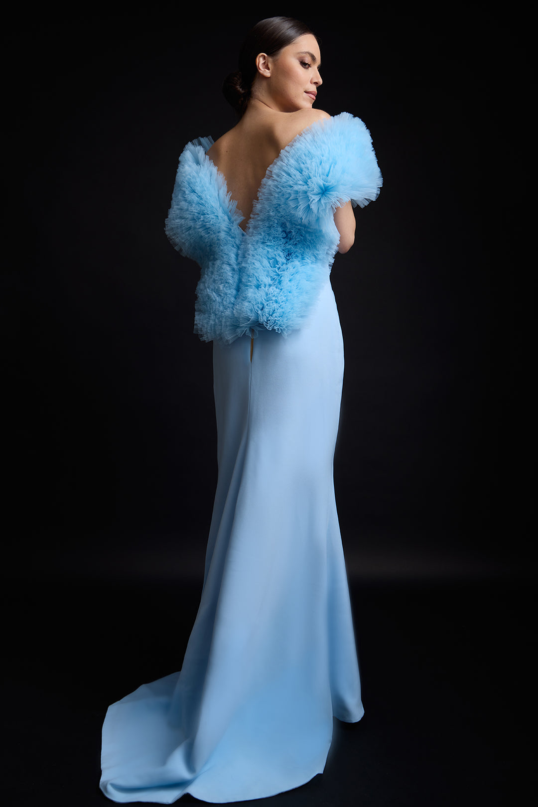 Ruffled Tulle with Collar Floor-Length Dress