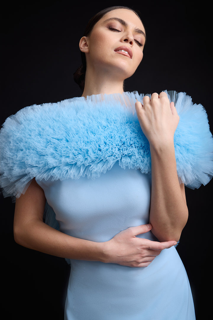 Ruffled Tulle with Collar Floor-Length Dress
