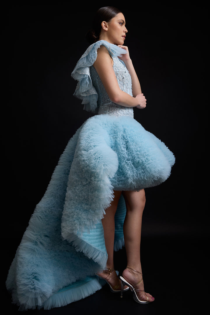 Embellished High-Low Tulle Dress