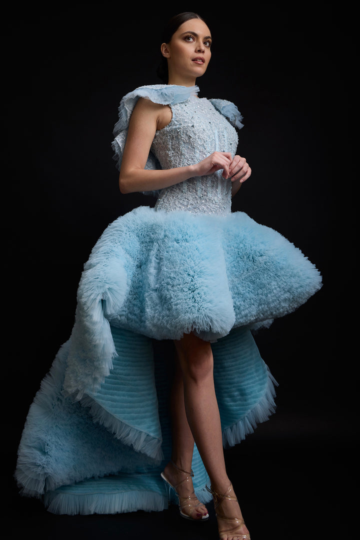 Embellished High-Low Tulle Dress