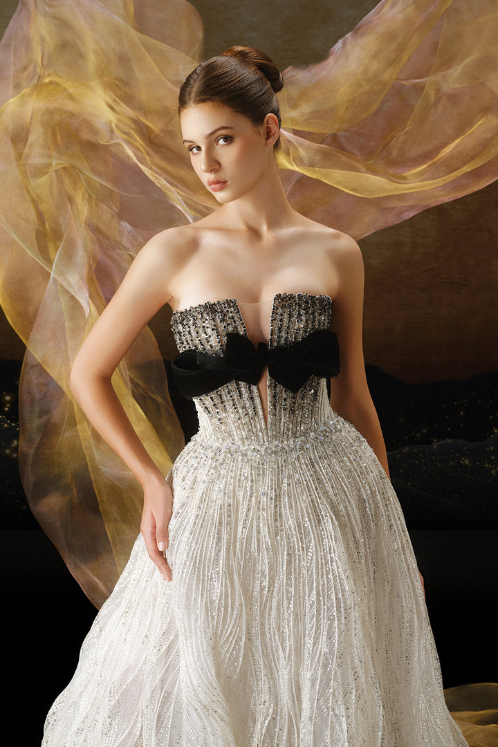 Strapless Crystal-Embroidered A-Line Dress