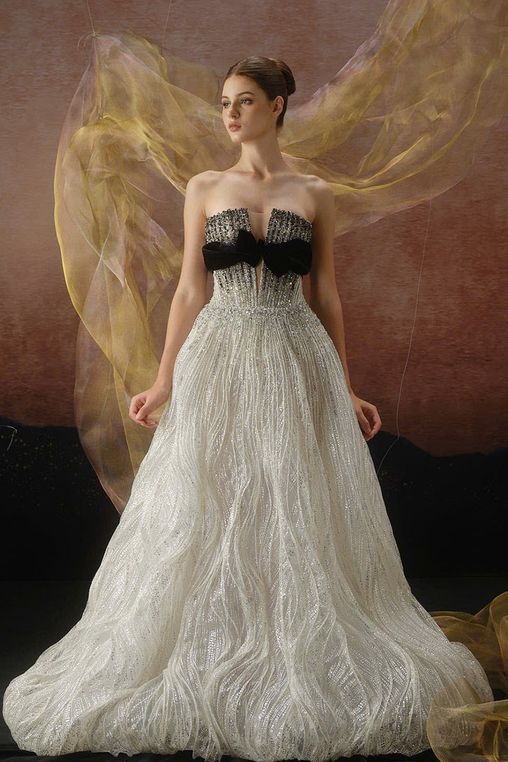 Strapless Crystal-Embroidered A-Line Dress