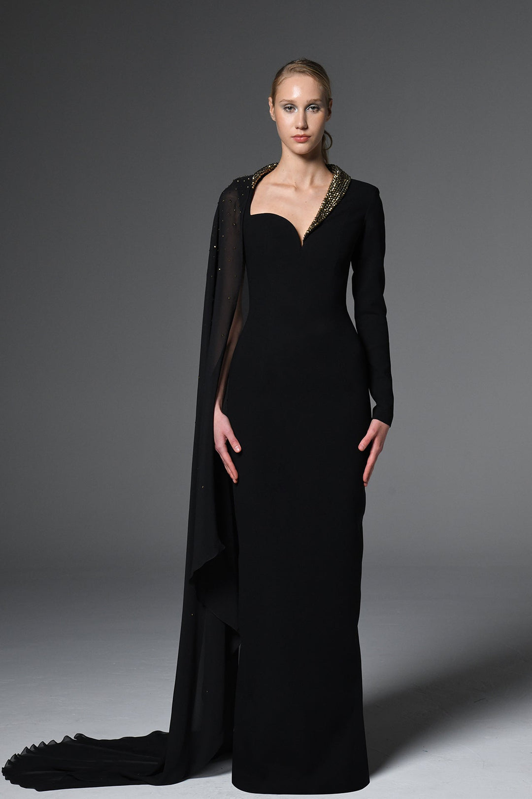 black maxi dress with collar Refined Twist Knot Collar Maxi Dress with Tassel Sash in Black Black S