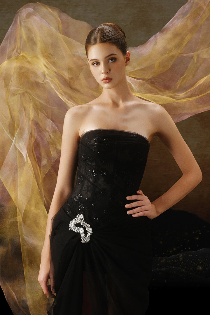 Crystal-Embellished Column Dress