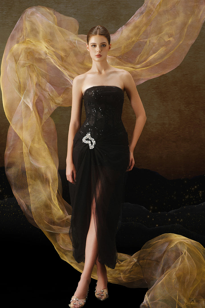 Crystal-Embellished Column Dress