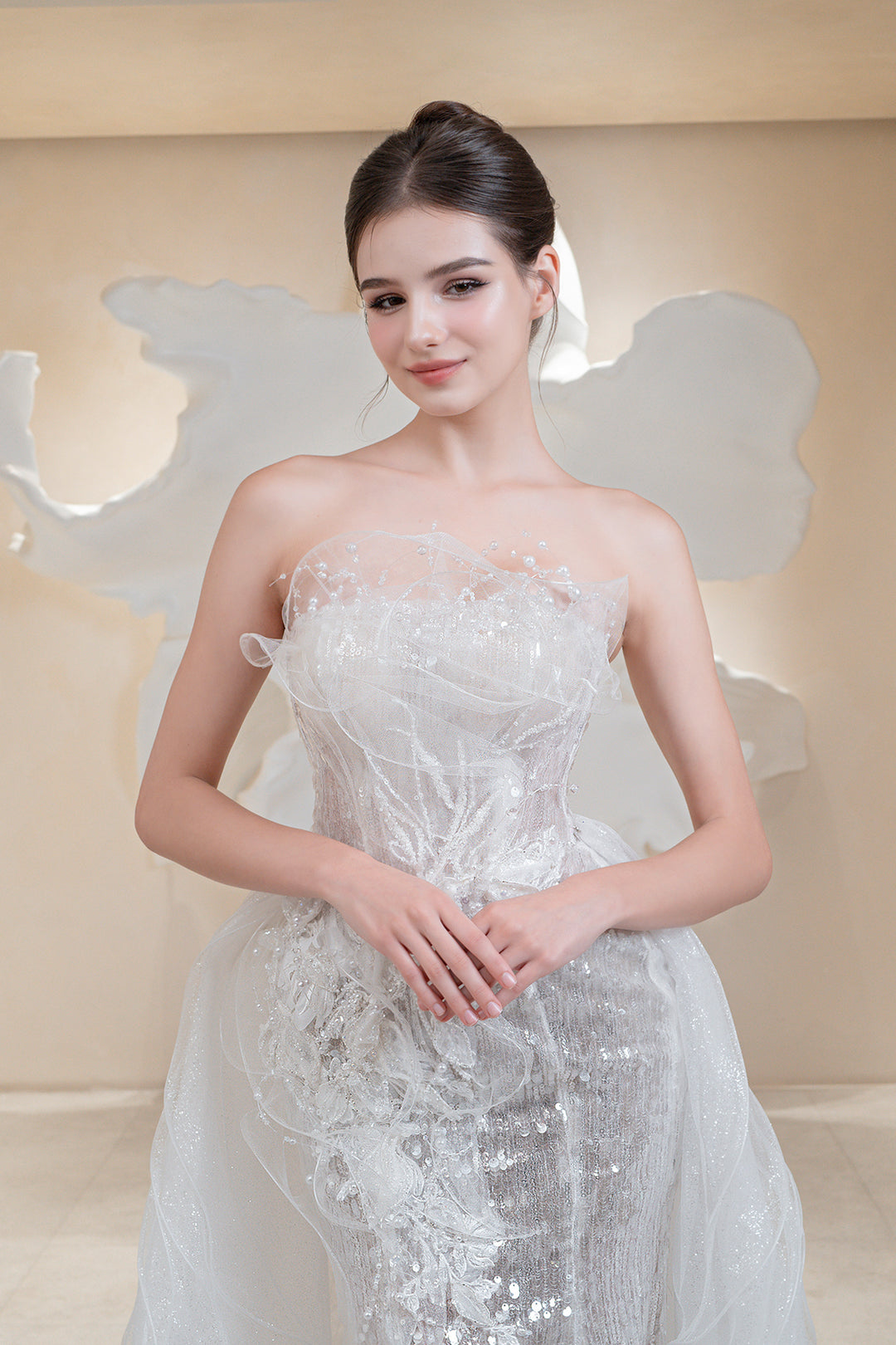 beaded column wedding dress Allover Beaded V-Neck Sheath Wedding Dress