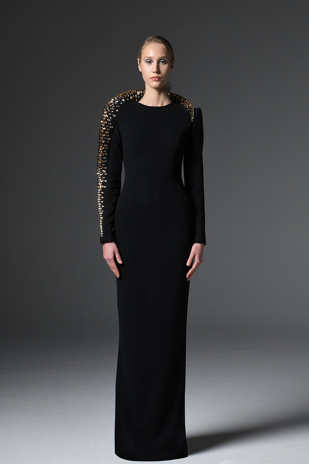Long-Sleeve Dress with Embellished Shoulder Light Blue / US 18 Long-Sleeve Dress with Embellished Shoulder Light Blue / US 18