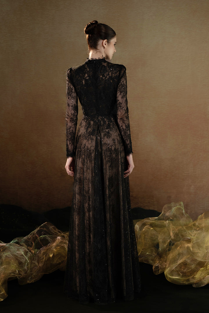 Lace-Embroidered A-Line Dress