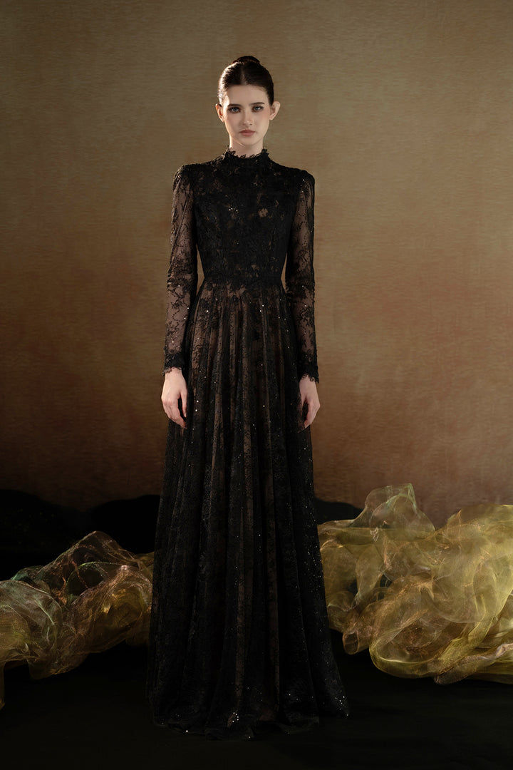 Lace-Embroidered A-Line Dress