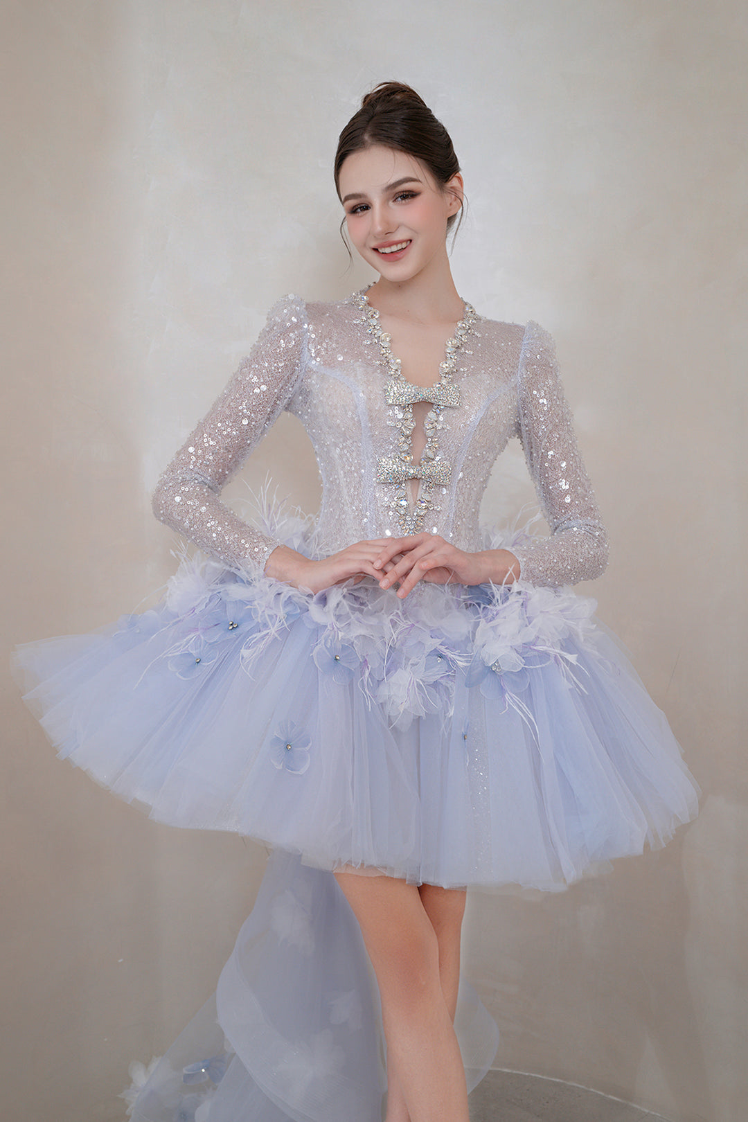 Short Dress with Cape Overlay