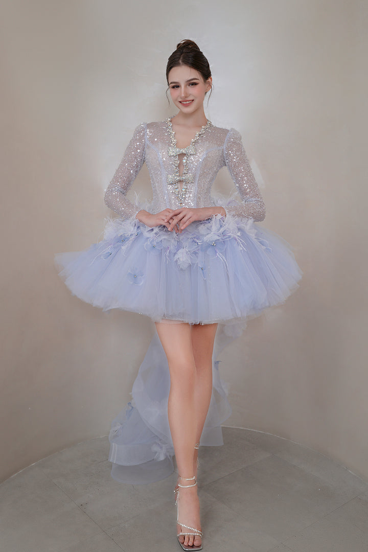 Short Dress with Cape Overlay