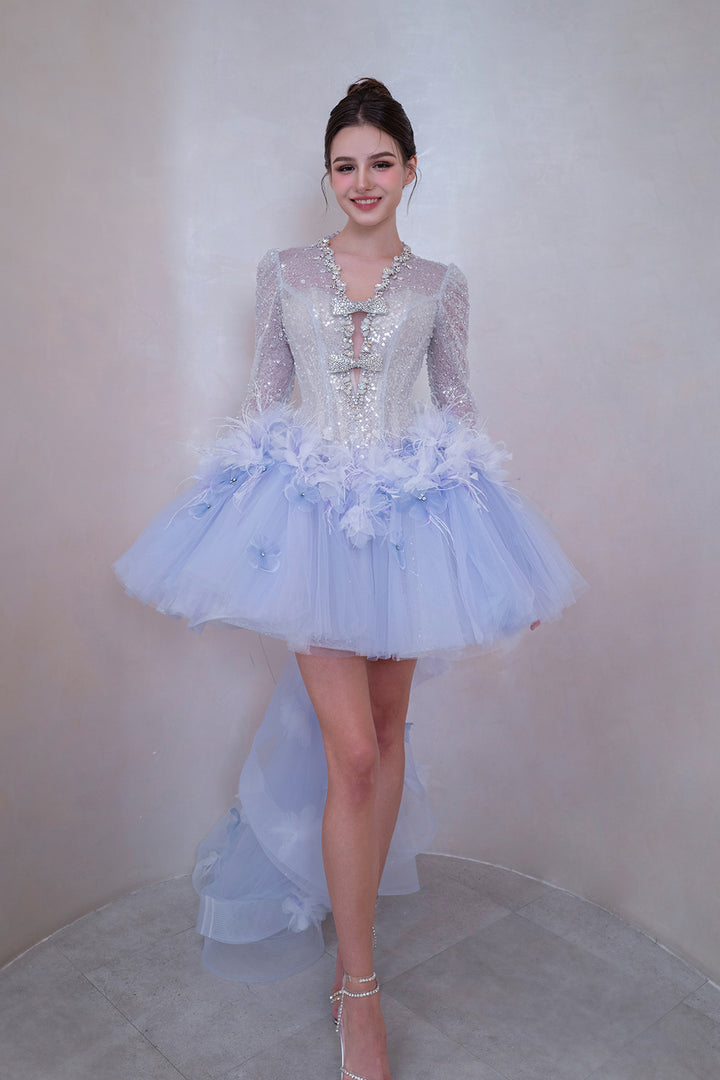 Short Dress with Cape Overlay