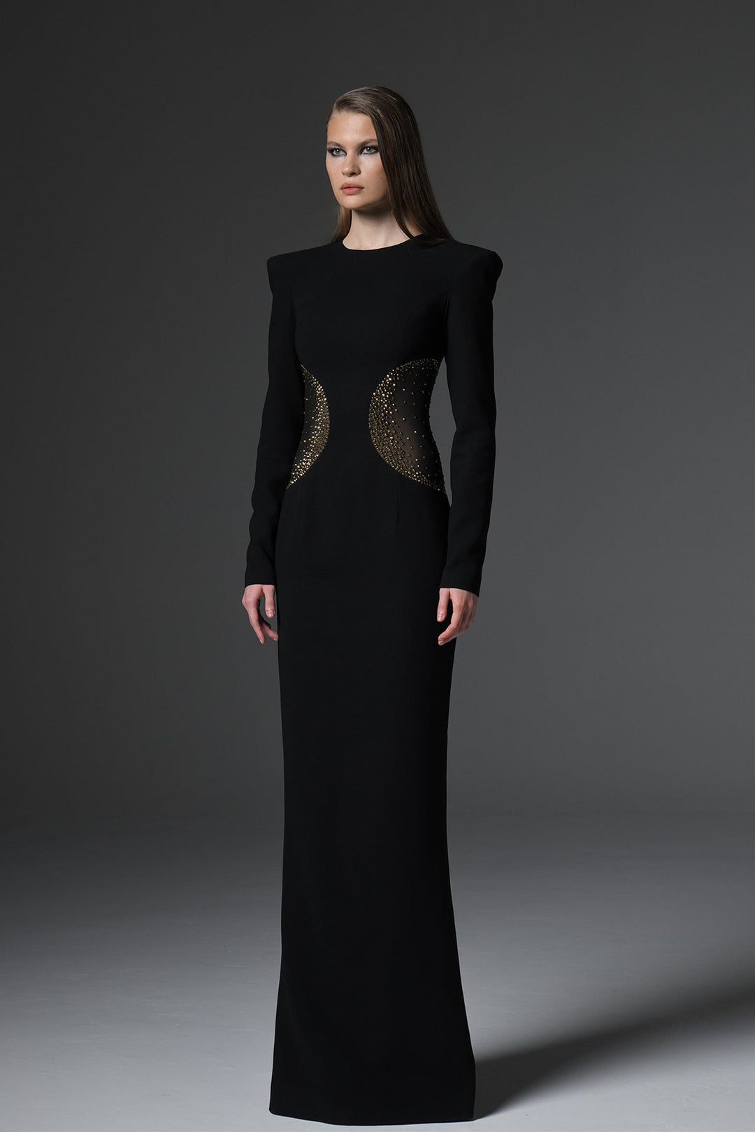 Long-Sleeve Evening Dress with Cutouts