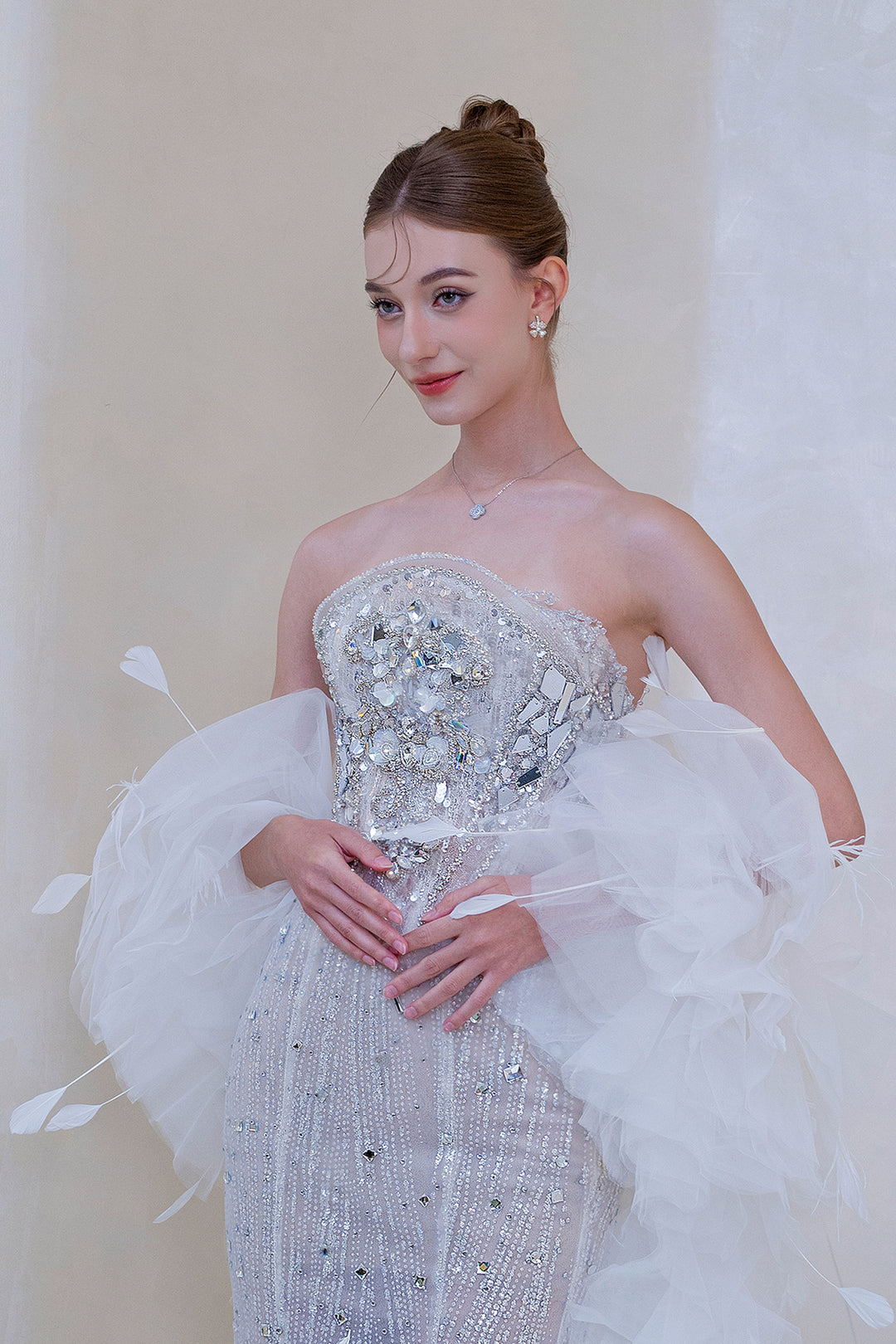 Column Dress with Beaded Bodice