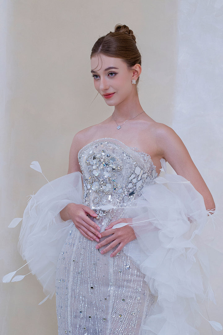 Column Dress with Beaded Bodice