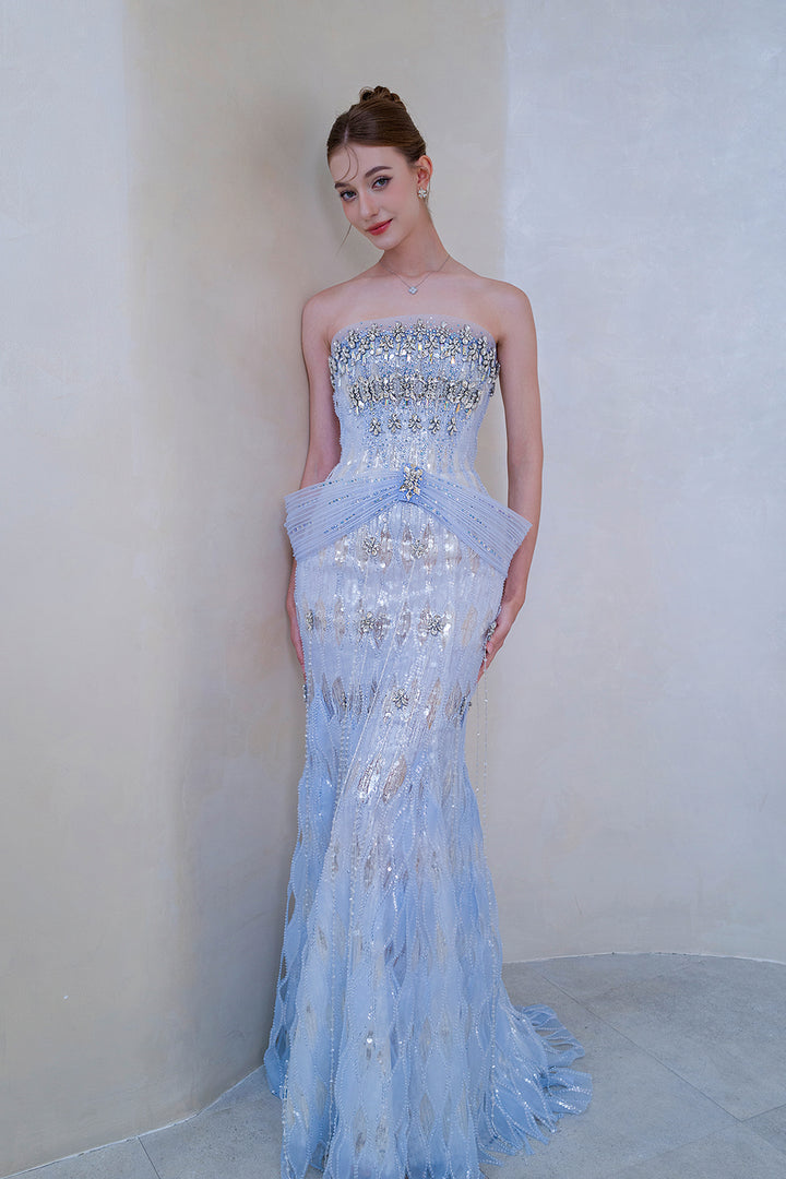 Column Dress with Beaded Bodice
