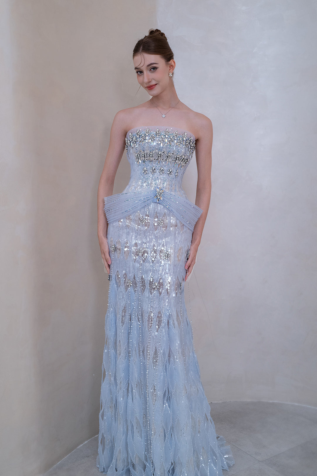 Column Dress with Beaded Bodice