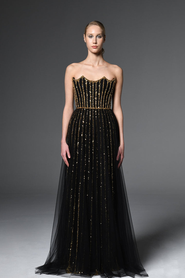 Strapless Sequin Evening Dress