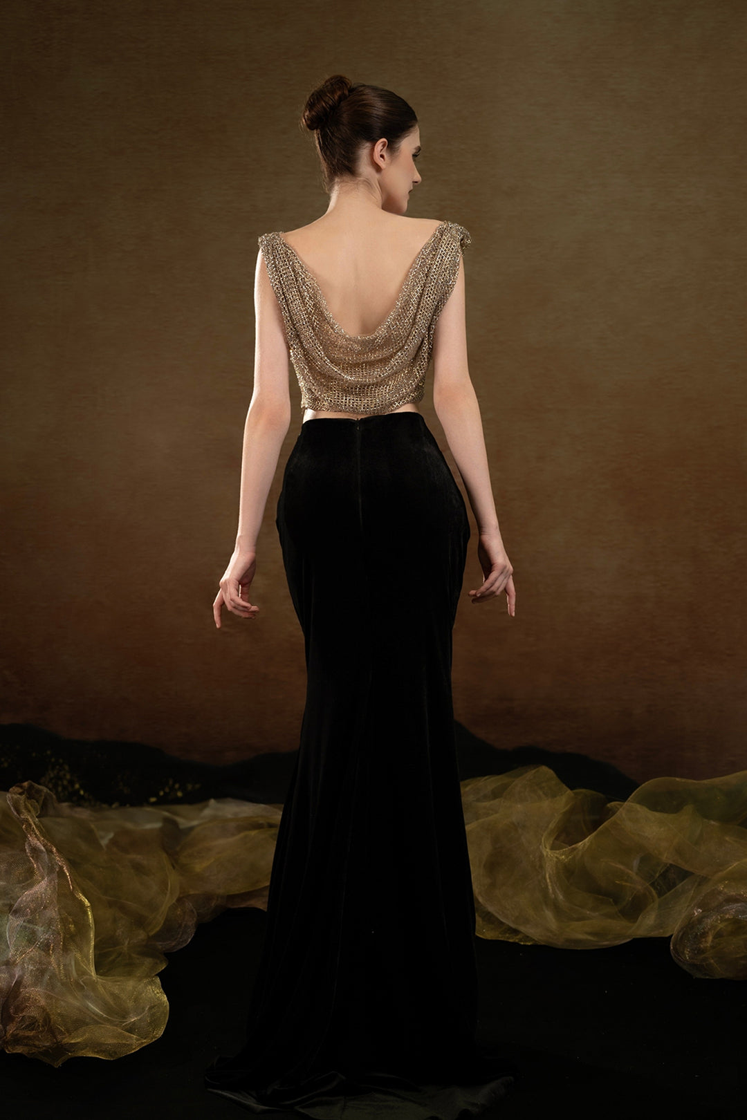 Mermaid Silhouette Dress with Embroidered Crystals